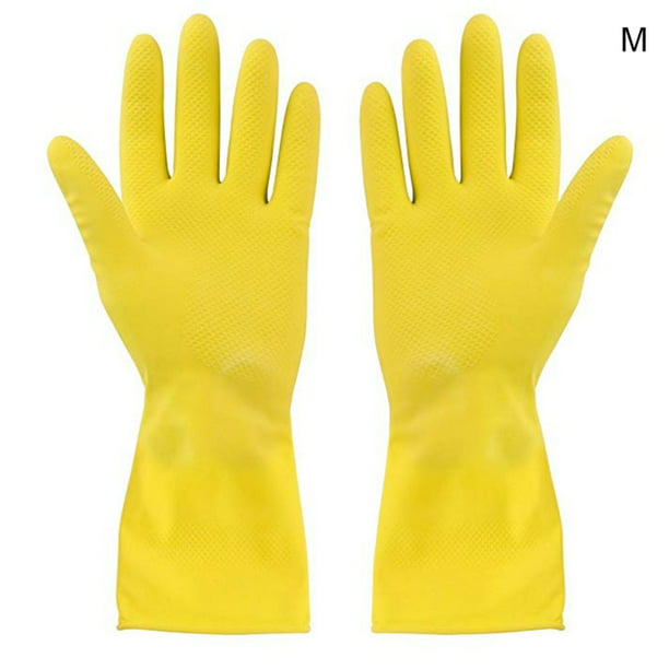 2 Pairs Yellow Gloves Household Rubber Gloves Latex Kitchen Dish Cleaning Gloves 
